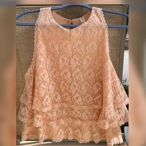 Anthropologie Peach Lace Tiered Sleeveless Tank